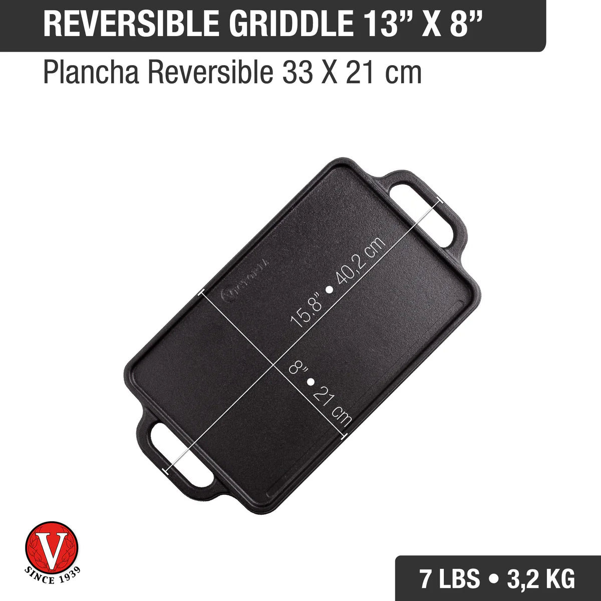 Victoria 13'' x 8.5'' Rectangular Cast Iron Reversible Griddle with Dual Handles Barbecue grill online shopping