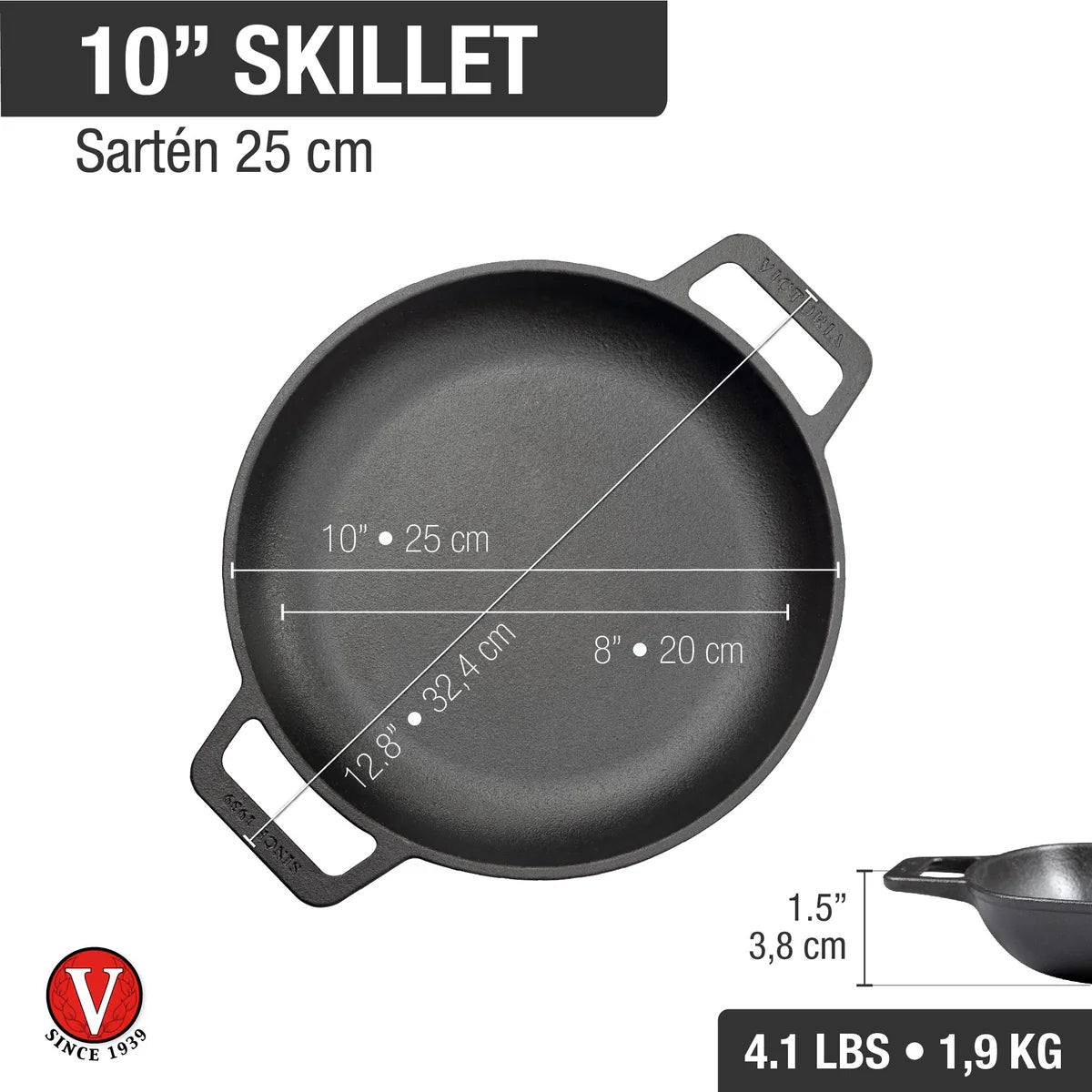 Victoria 10'' Cast Iron Round Skillet with Double Loop Handles Barbecue grill online shopping