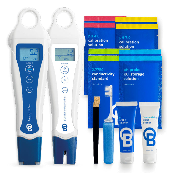 Bluelab Hydroponics Nutrient Solution pH, Electrical Conductivity and Temperature Measuring Pens with Calibration and Care Kit.