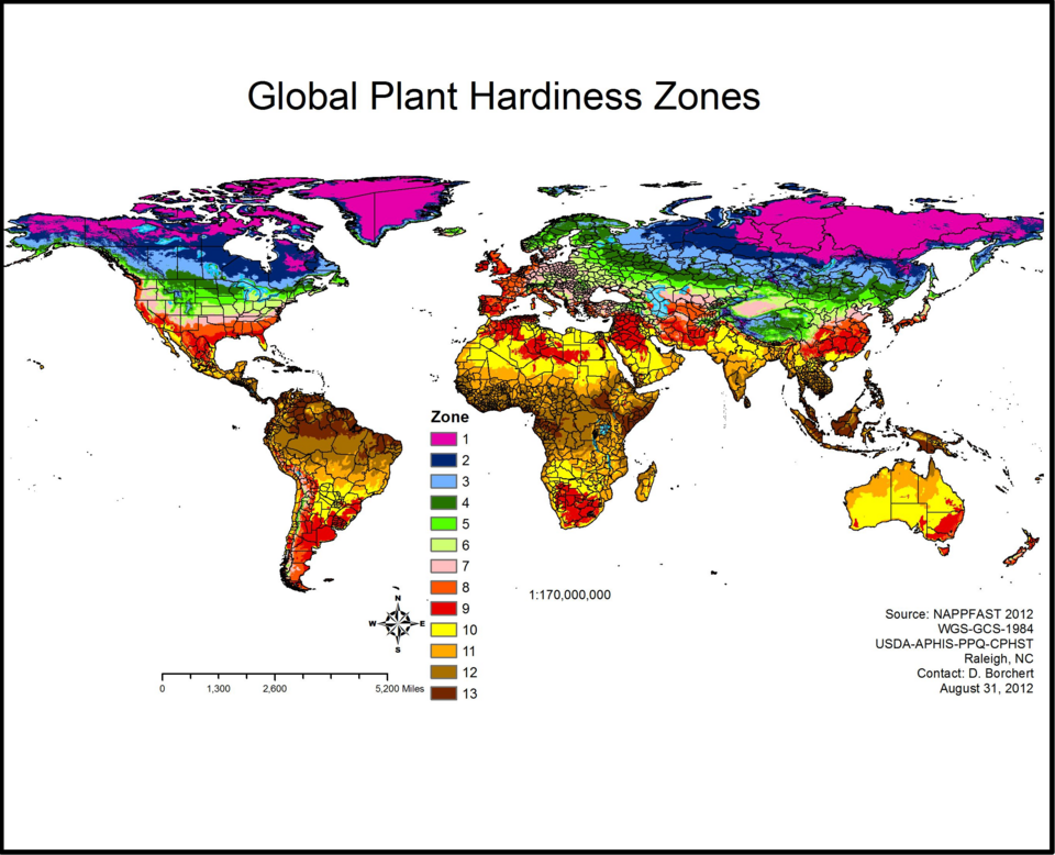 Plant Growing Hardiness Zones Across The World.