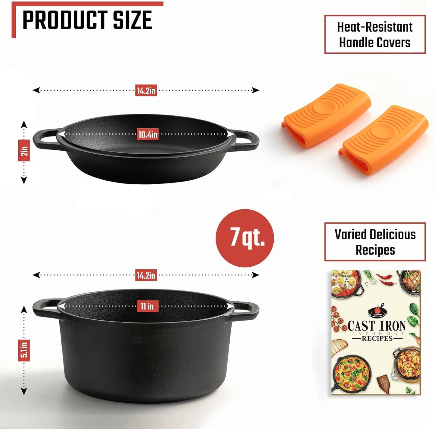 Overmont 2 in 1 Cast Iron Dutch Oven with Skillet Lid Barbecue grill online shopping