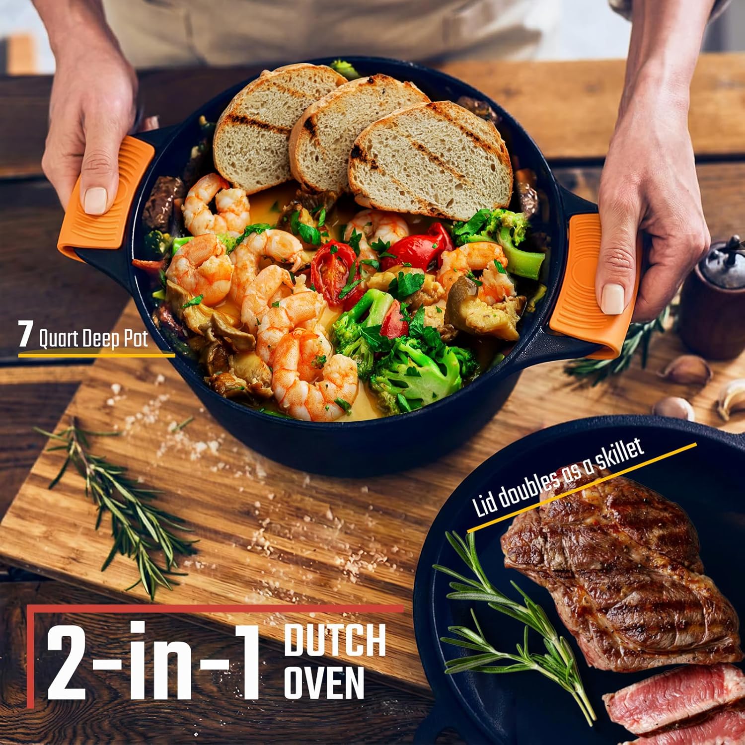Overmont 2 in 1 Cast Iron Dutch Oven with Skillet Lid Barbecue grill online shopping