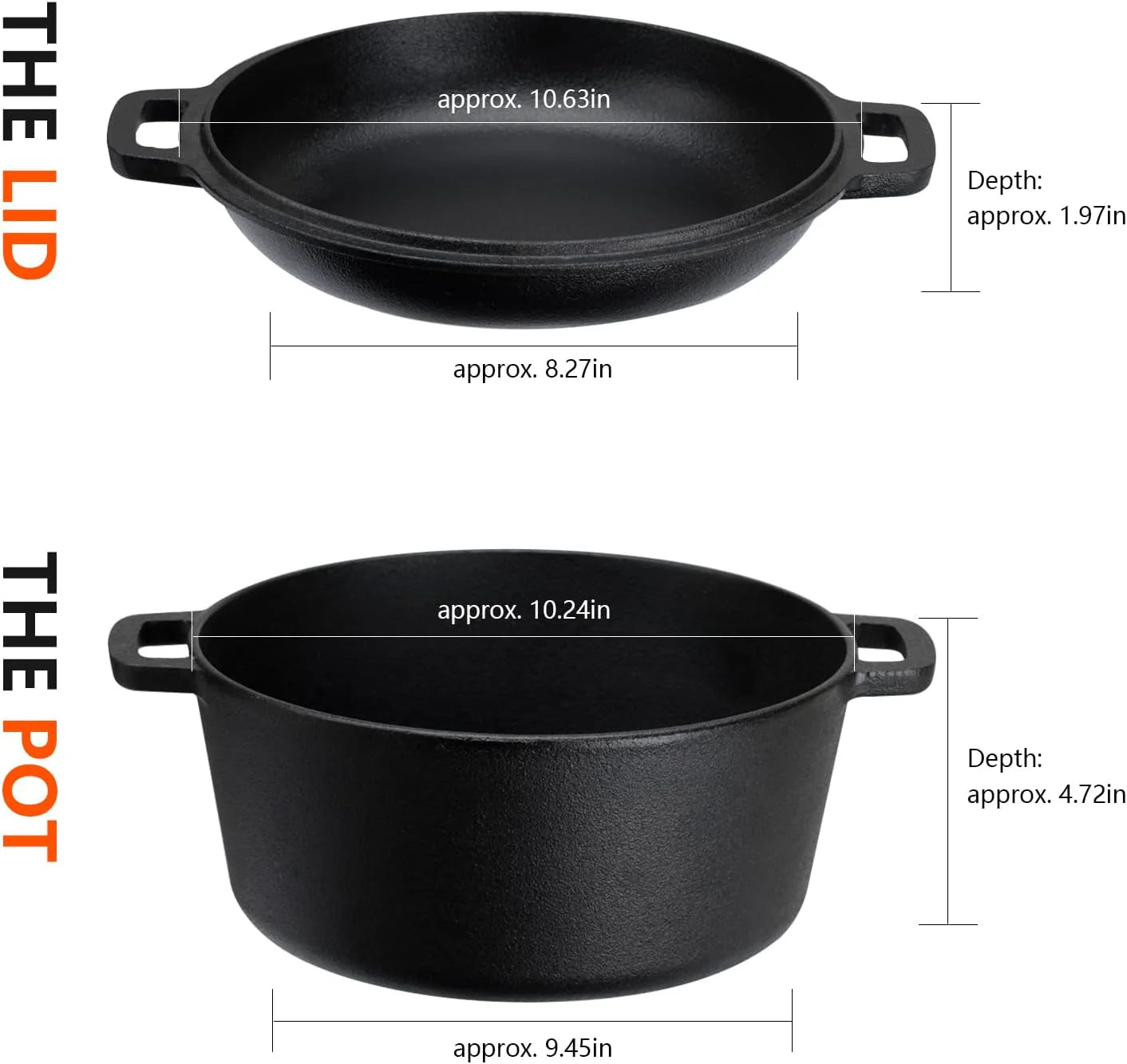 Overmont 2 in 1 Cast Iron Dutch Oven with Skillet Lid Barbecue grill online shopping
