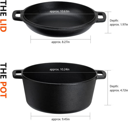 Overmont 2 in 1 Cast Iron Dutch Oven with Skillet Lid Barbecue grill online shopping