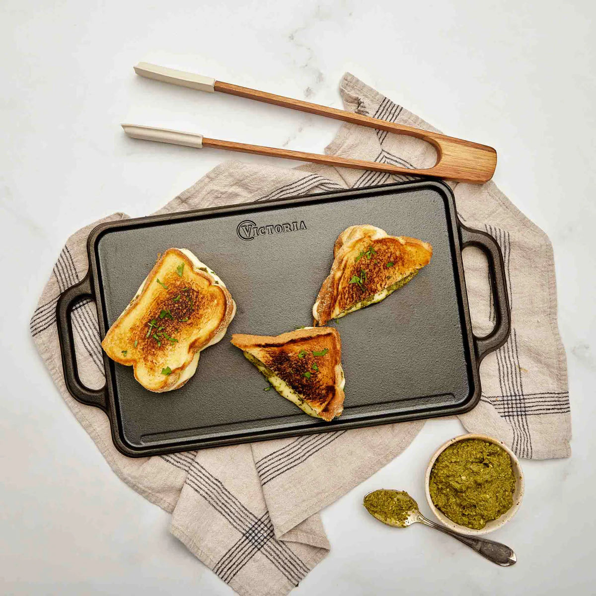 Victoria 13'' x 8.5'' Rectangular Cast Iron Reversible Griddle with Dual Handles Barbecue grill online shopping