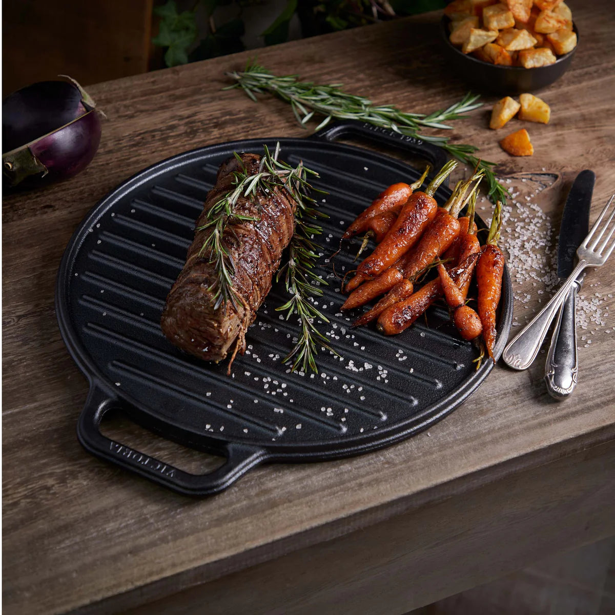Victoria 12.5'' Round Cast Iron Reversible Grill and Griddle Barbecue grill online shopping