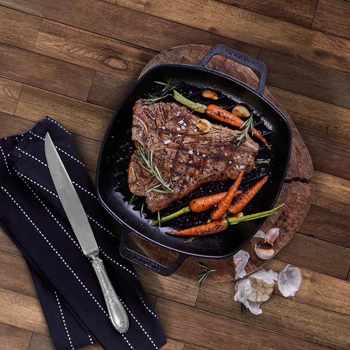 Victoria 10'' Cast Iron Square Grill Pan with Double Loop Handles Barbecue grill online shopping