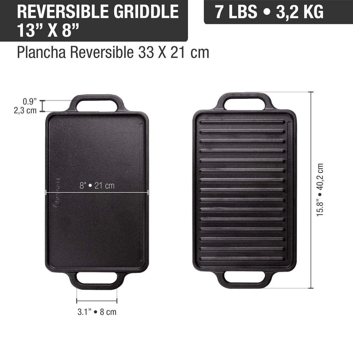 Victoria 13'' x 8.5'' Rectangular Cast Iron Reversible Griddle with Dual Handles Barbecue grill online shopping
