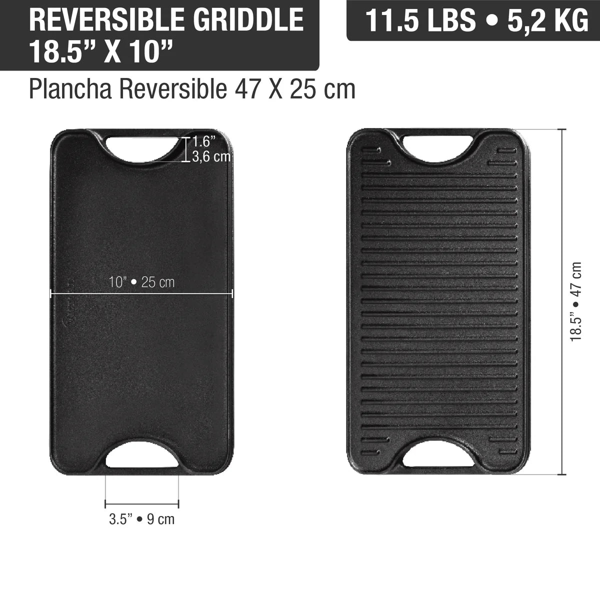 Victoria 18.5'' x 10'' Rectangular Cast Iron Reversible Griddle Barbecue grill online shopping