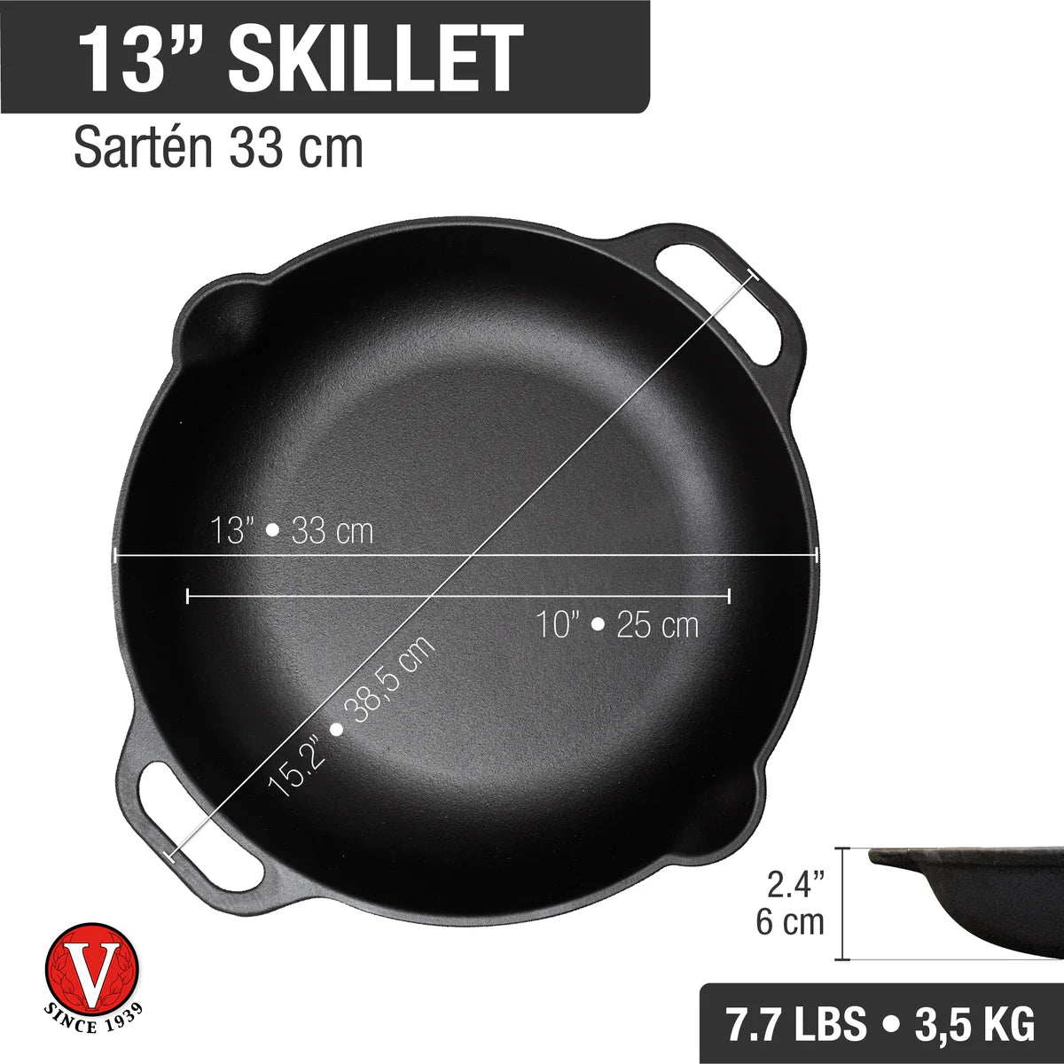 Victoria 13'' Cast Iron Skillet with Loop Handles Barbecue grill online shopping