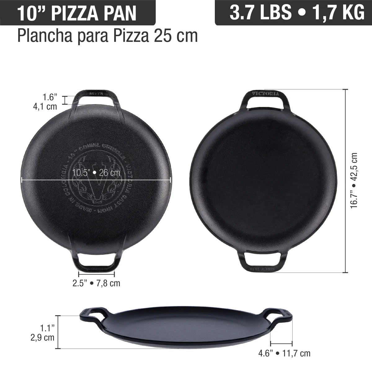 Victoria 10'' Cast Iron Comal and Pizza Pan with Dual Loop Handles Barbecue grill online shopping