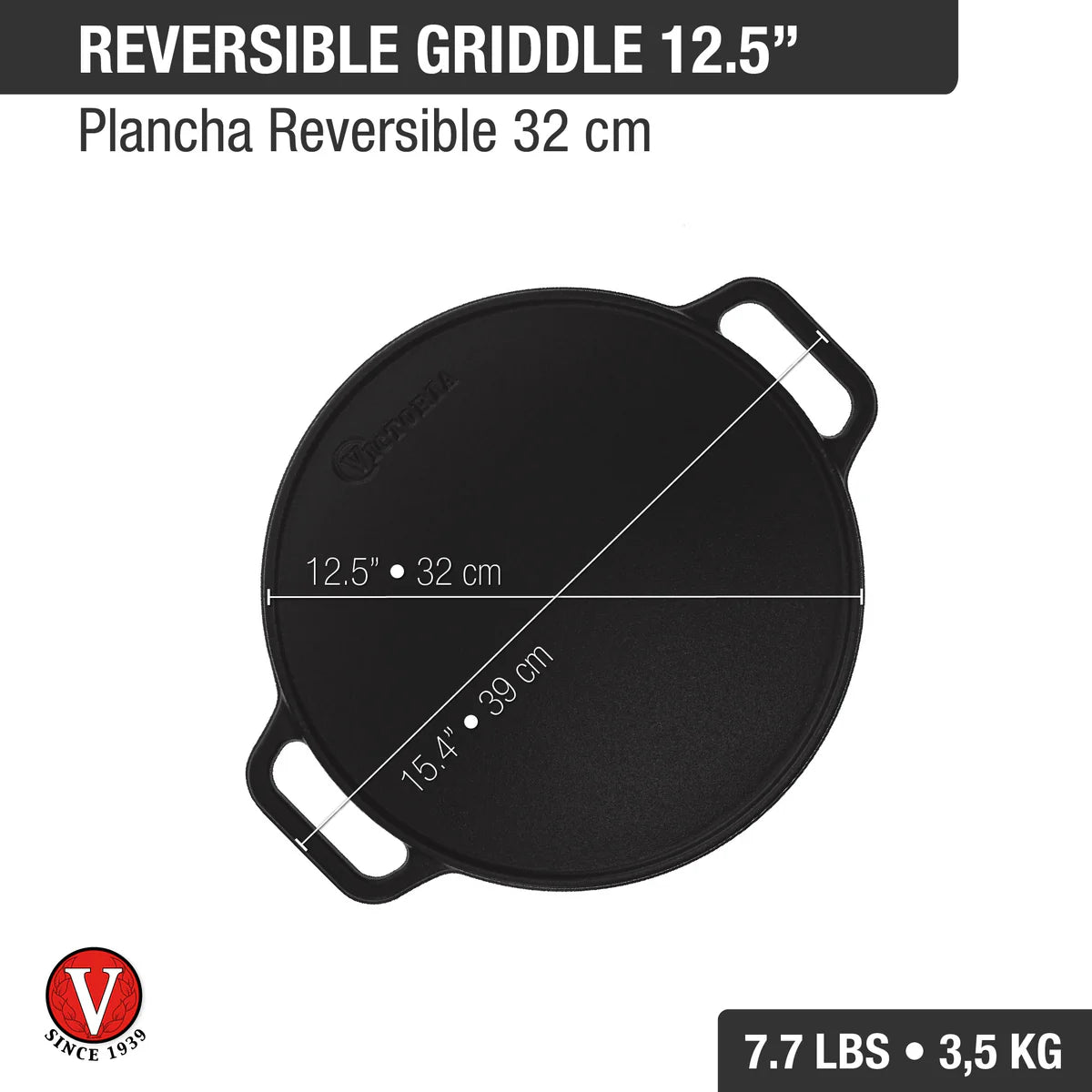 Victoria 12.5'' Round Cast Iron Reversible Grill and Griddle Barbecue grill online shopping