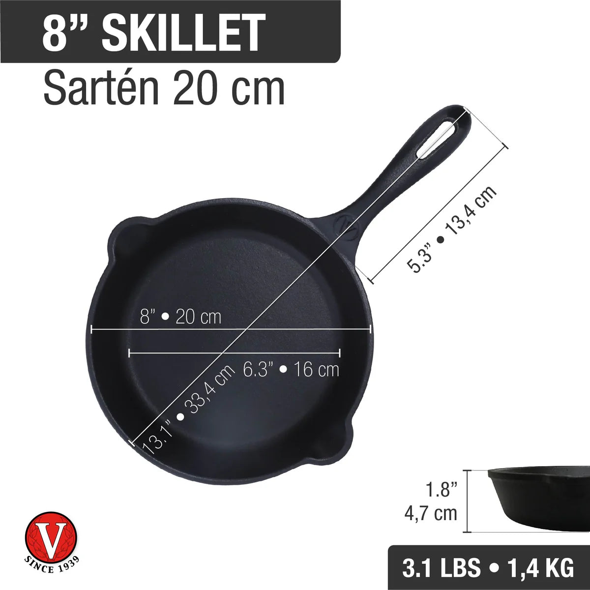 Victoria 8'' Cast Iron Skillet Barbecue grill online shopping