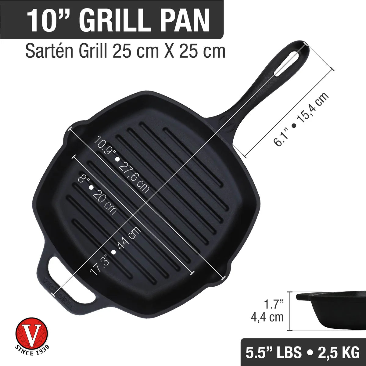 Victoria 10'' Cast Iron Square Grill Pan Barbecue grill online shopping