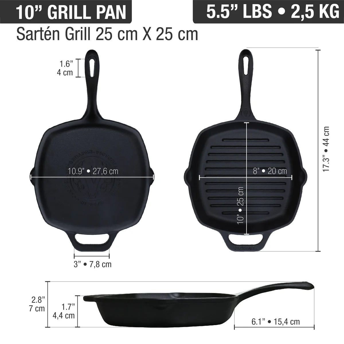 Victoria 10'' Cast Iron Square Grill Pan Barbecue grill online shopping