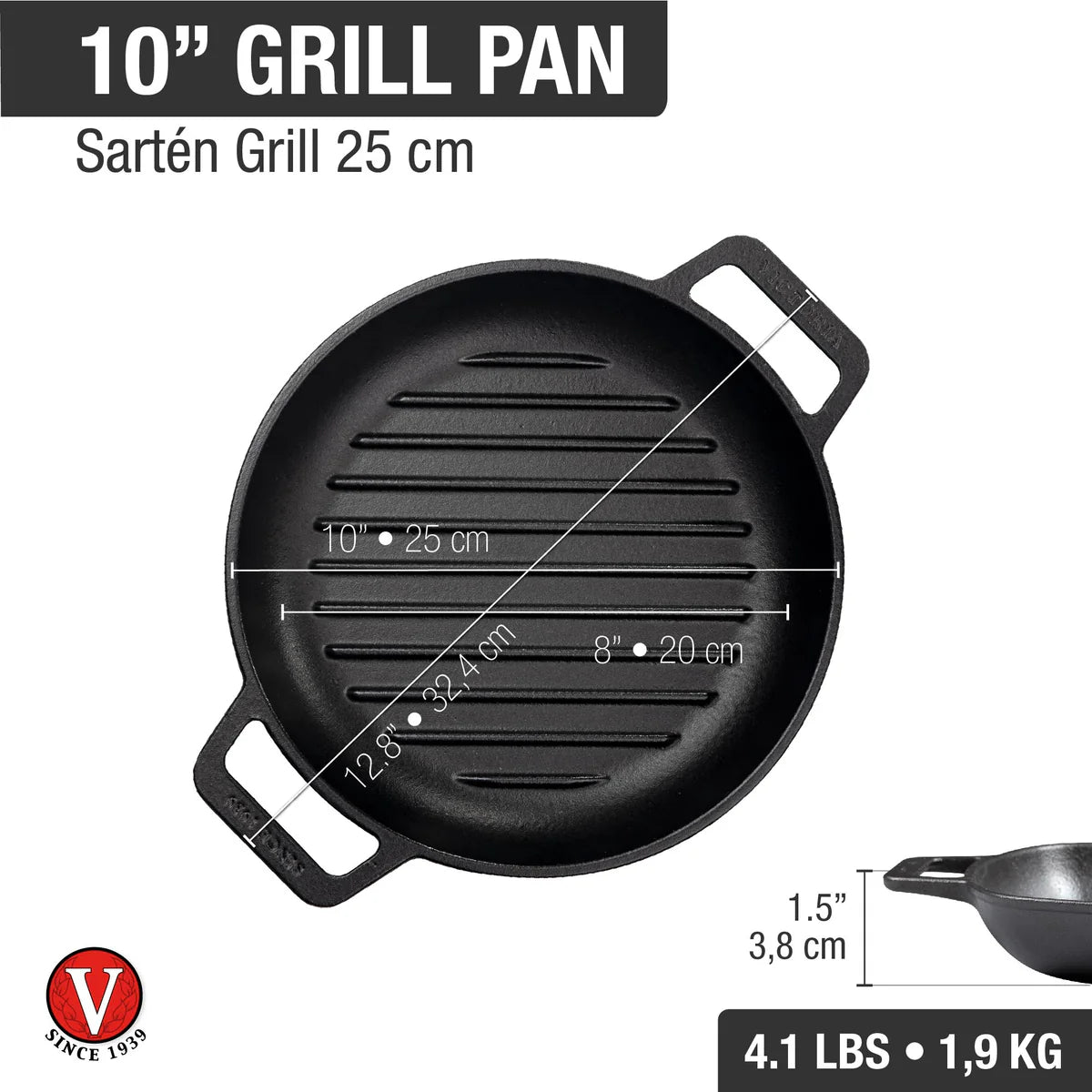 Victoria 10'' Cast Iron Round Grill Pan with Double Loop Handles Barbecue grill online shopping
