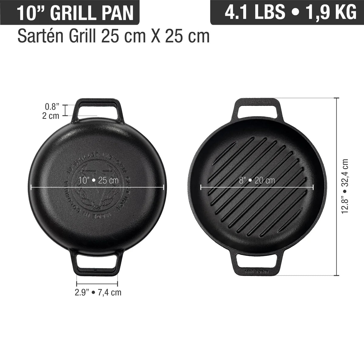 Victoria 10'' Cast Iron Round Grill Pan with Double Loop Handles Barbecue grill online shopping