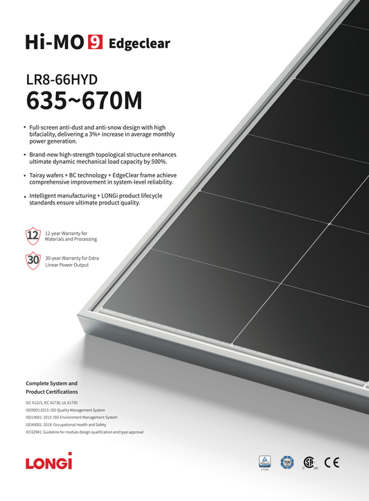 LONGi HI-MO9 Edgeclear Anti Dust Anti Snow 635-670M PV Module solar energy online shopping