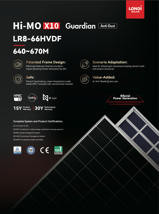 LONGi HI-MOX10 Guardian Anti Dust 640-670M PV Module LR8-66HVDF