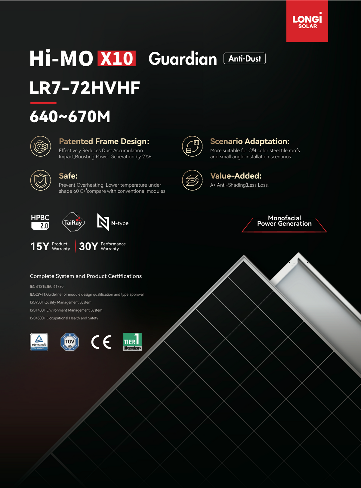 LONGi HI-MOX10 Guardian Anti Dust 640-670M PV Module LR7-72HVHF