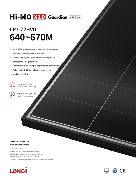 LONGi HI-MOX10 Guardian Anti Glare 640-670M PV Module LR7-72HVD solar energy online shopping