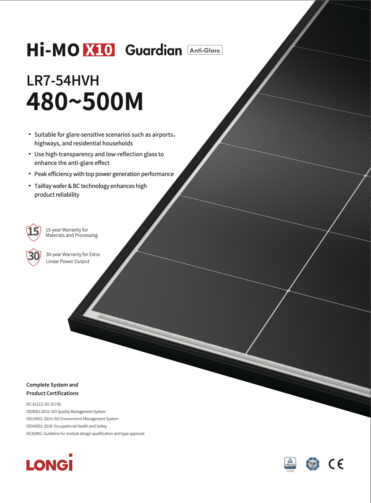 LONGi HI-MOX10 Guardian Anti Glare 480-500M PV Module LR7-54HVH
