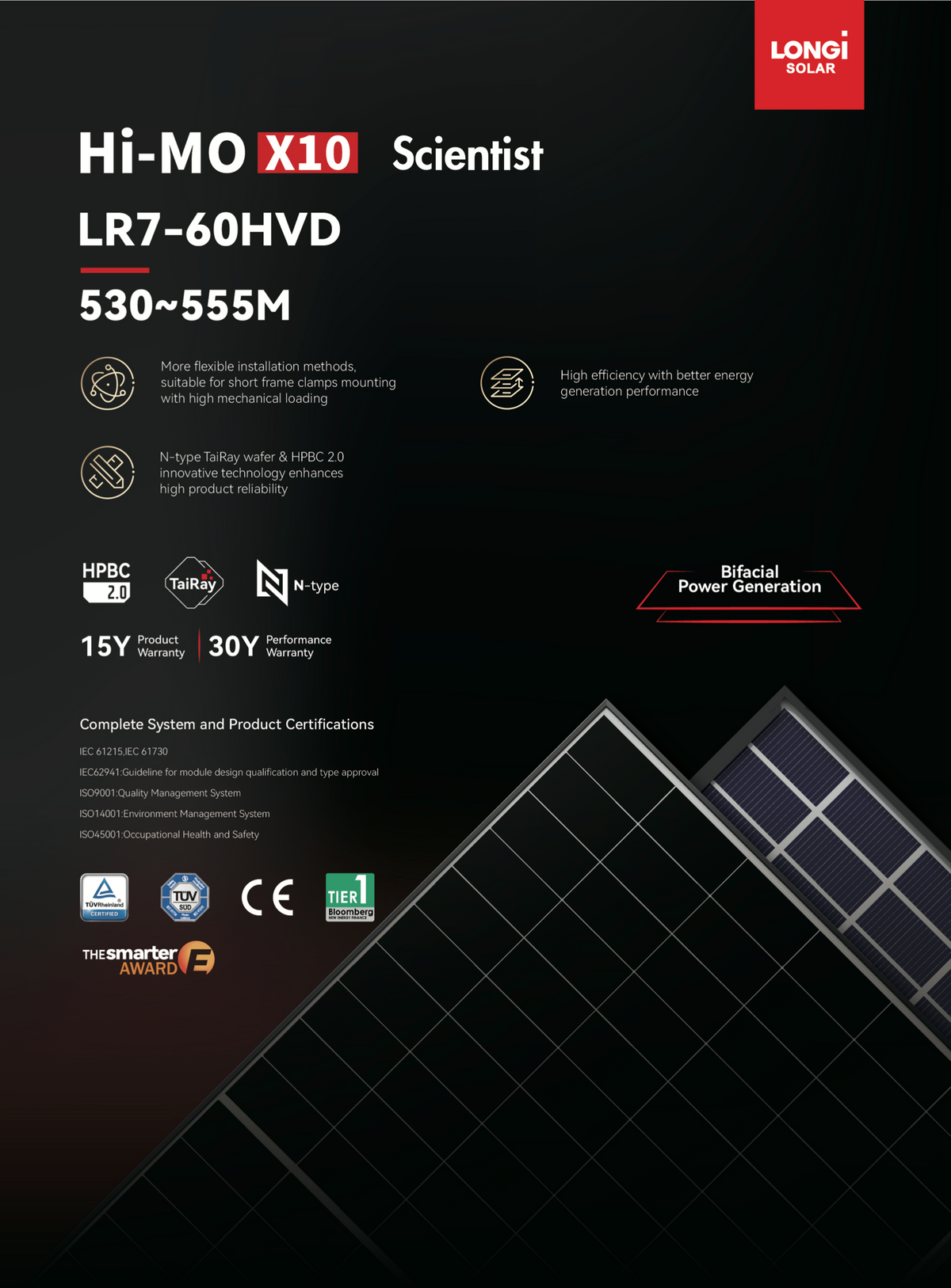 LONGi HI-MOX10 Scientist 530-555M PV Module LR7-60HVD solar energy online shopping