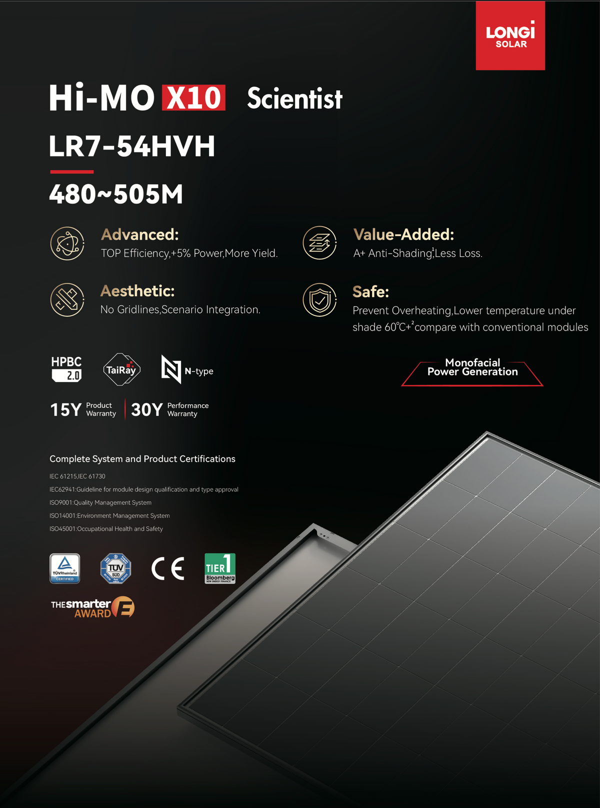 LONGi HI-MOX10 Scientist 480-505M PV Module LR7-54HVH