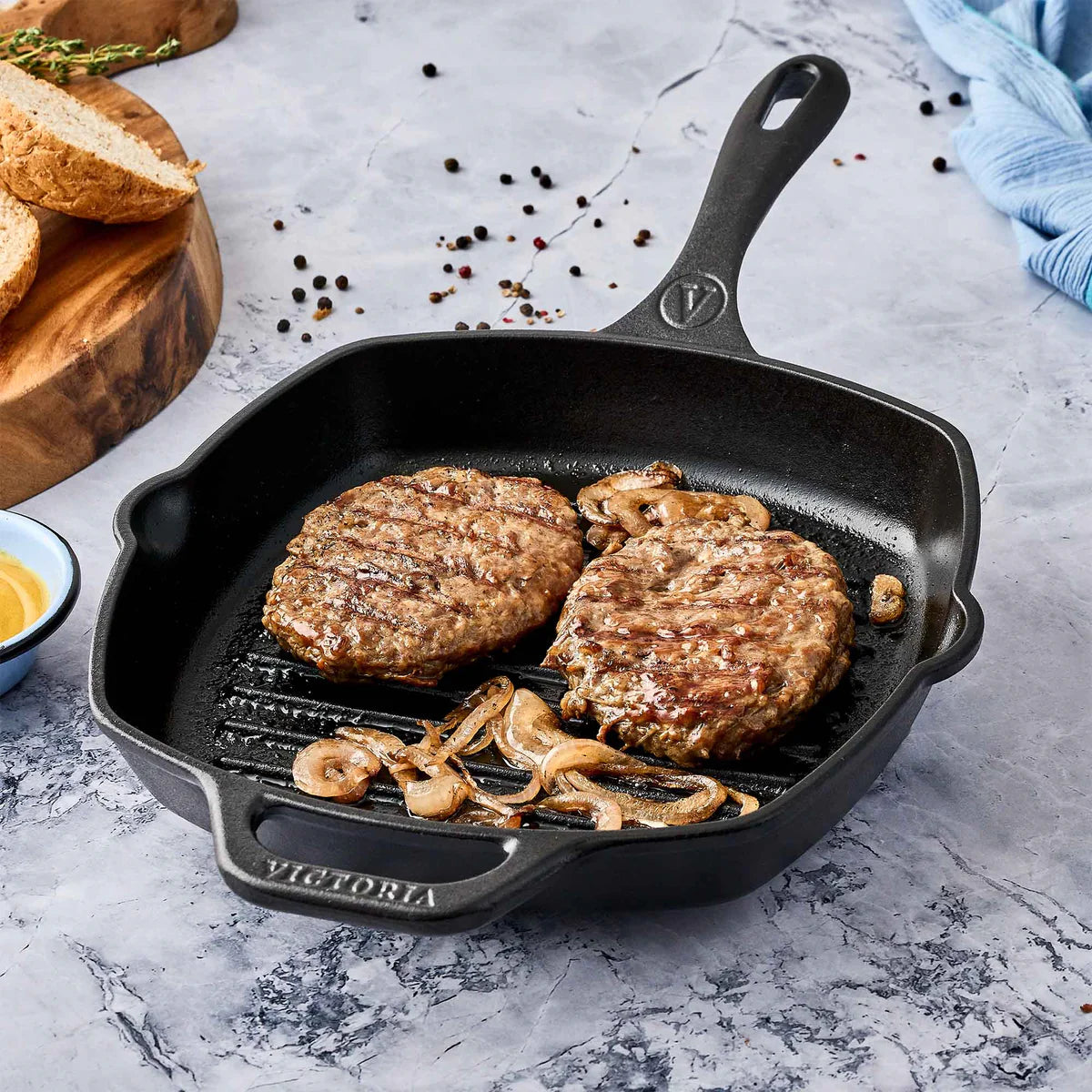 Victoria 10'' Cast Iron Square Grill Pan Barbecue grill online shopping