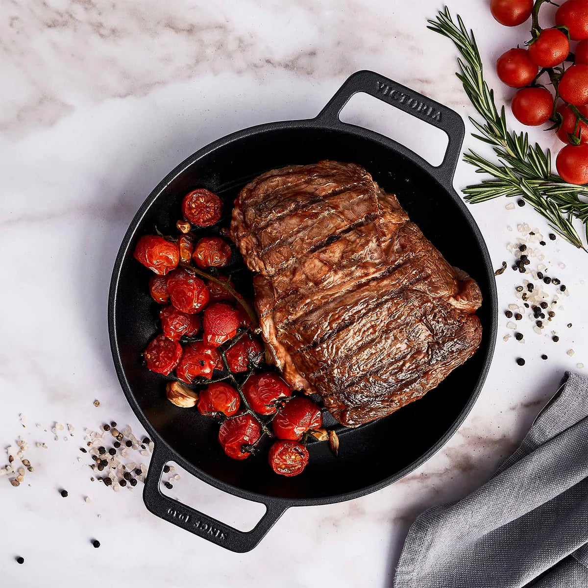 Victoria 10'' Cast Iron Round Grill Pan with Double Loop Handles Barbecue grill online shopping