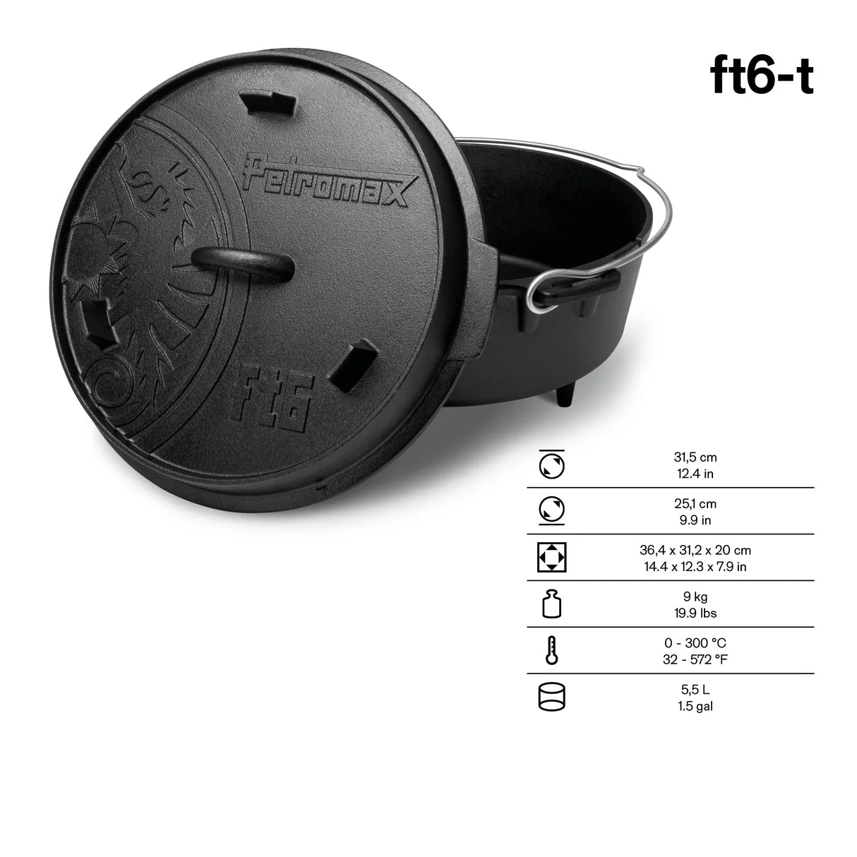 Petromax 5.5L Cast Iron Dutch Oven and 1.5L Lid Barbecue grill online shopping