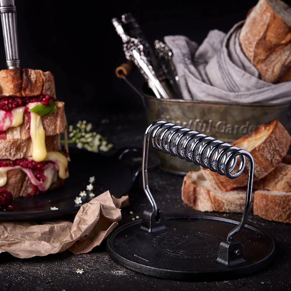 Victoria Round Cast Iron Meat Press with A Wire Handle Barbecue grill online shopping